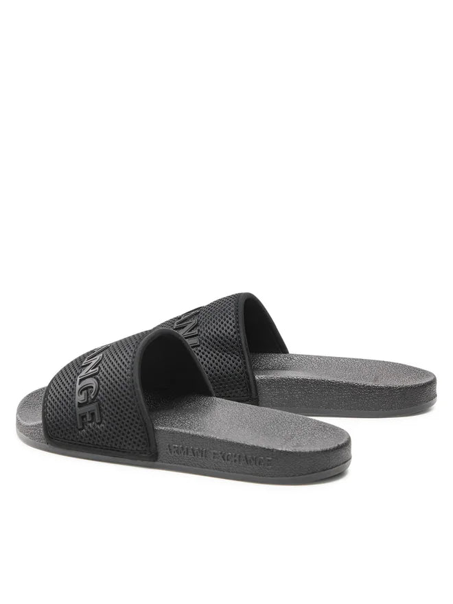 Armani exchange icon logo single strap slides Sandals (black)