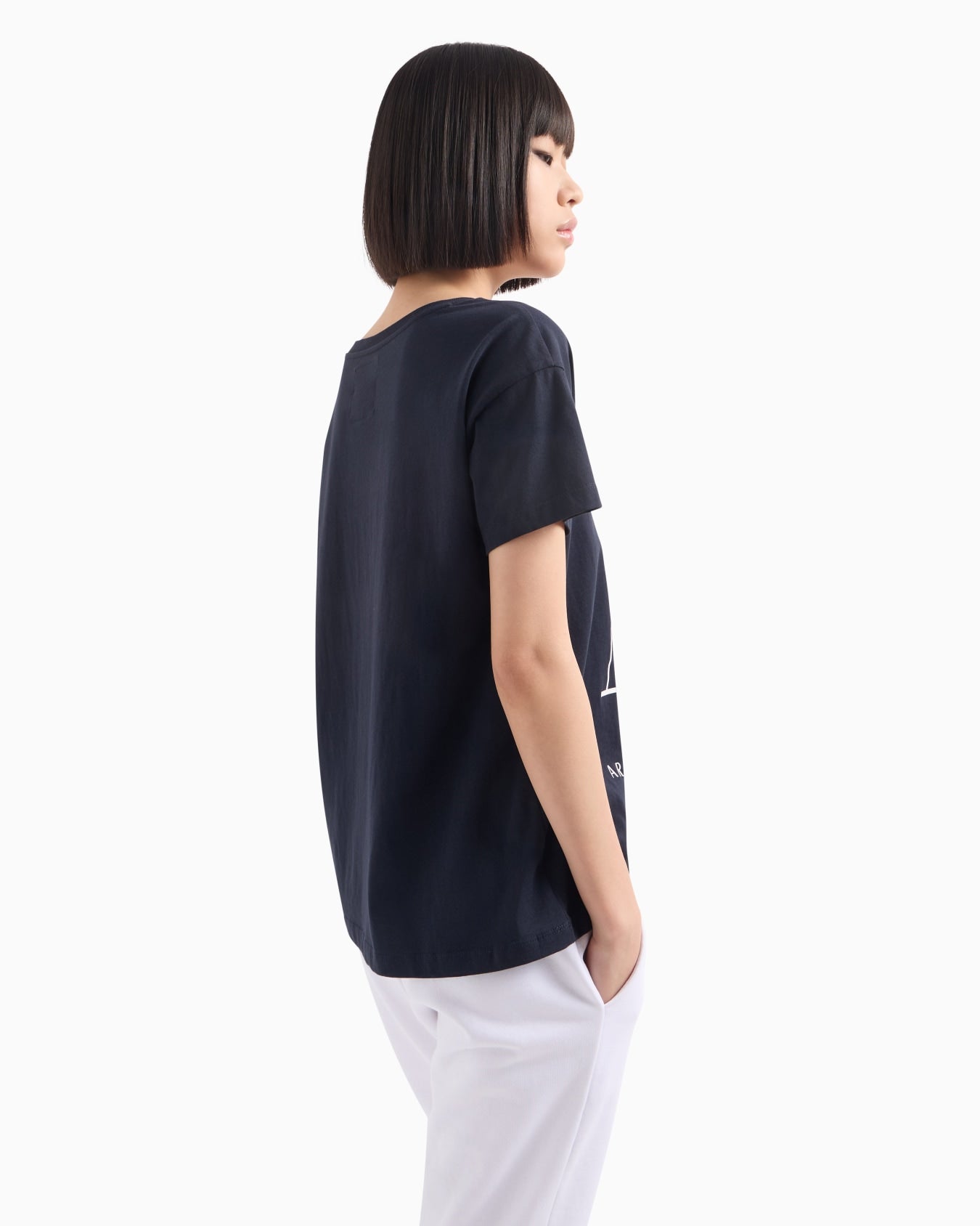 Armani Exchange women Navy White RELAXED FIT T-SHIRT WITH ROUND NECK AND LOGO