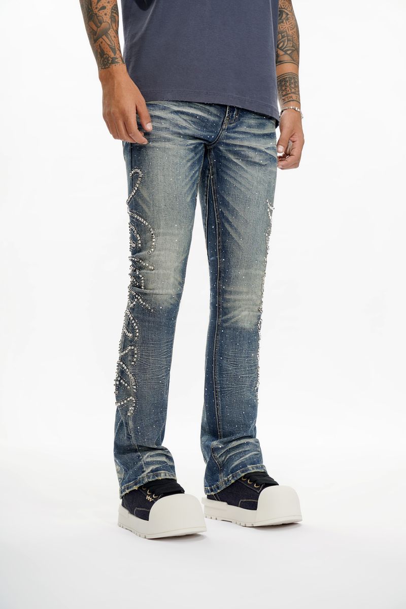 Valabasas LATTICE DARK BLUE STACKED JEAN