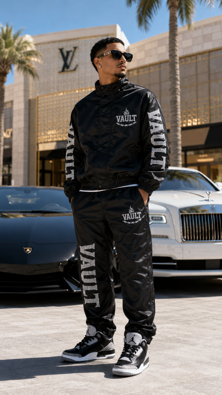 Vault Black Rhinestone Tracksuit Full Set Bundle