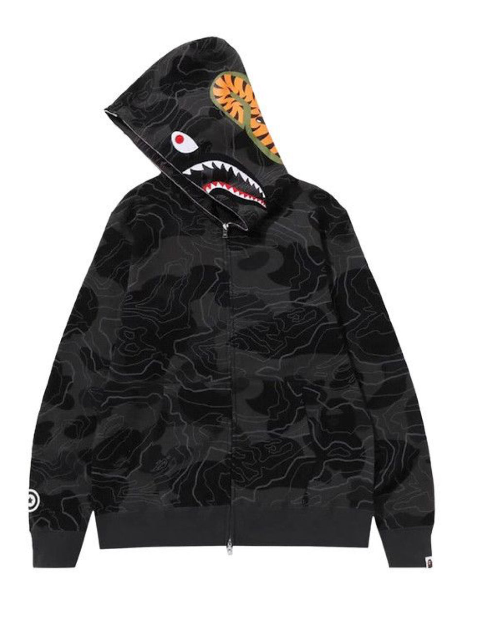 A bathing ape layered line camo shark full zip hoodie Black