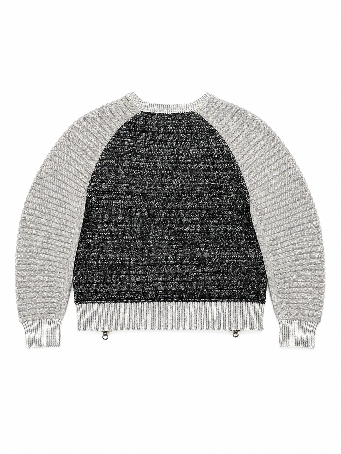 Atiziano Men’s Two Tone Knit Sweater with Side Zippers Gray & Cream