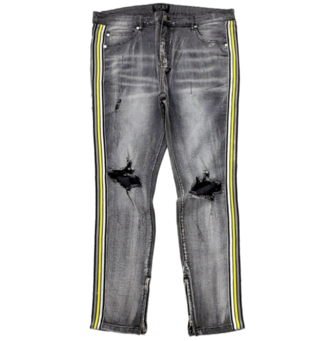 Thrt Grey Yellow stripe Denim