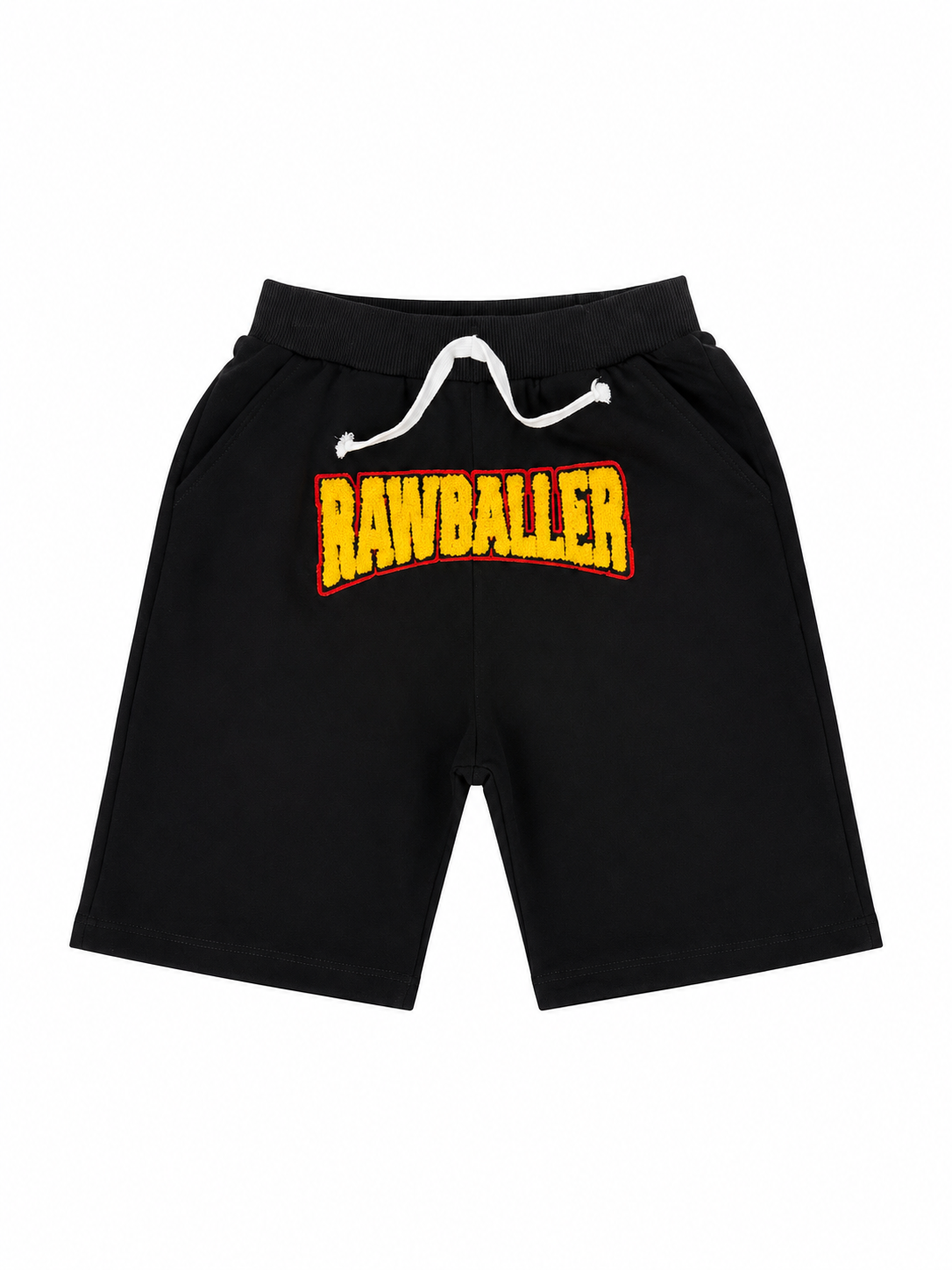 RAW Rawballer Boys Fleece Shorts Black Chenille Logo Kids Size 7/8T