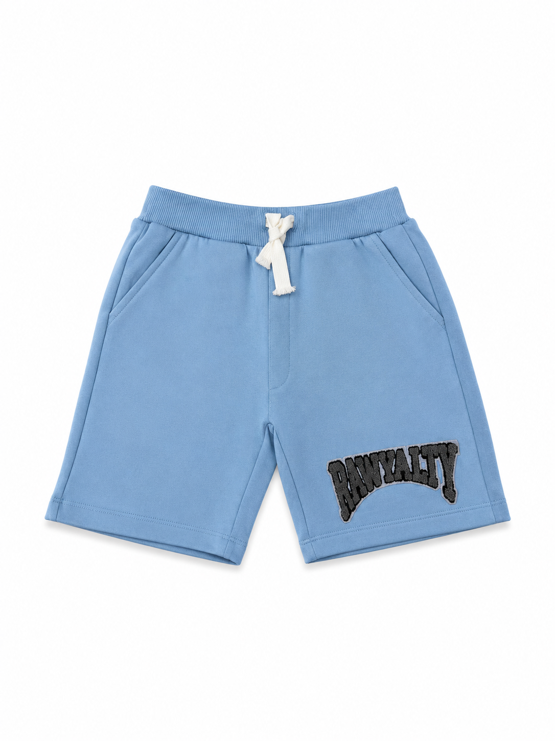 RAWYALTY Boys Fleece Shorts – Light Blue Logo Patch | Size 3T