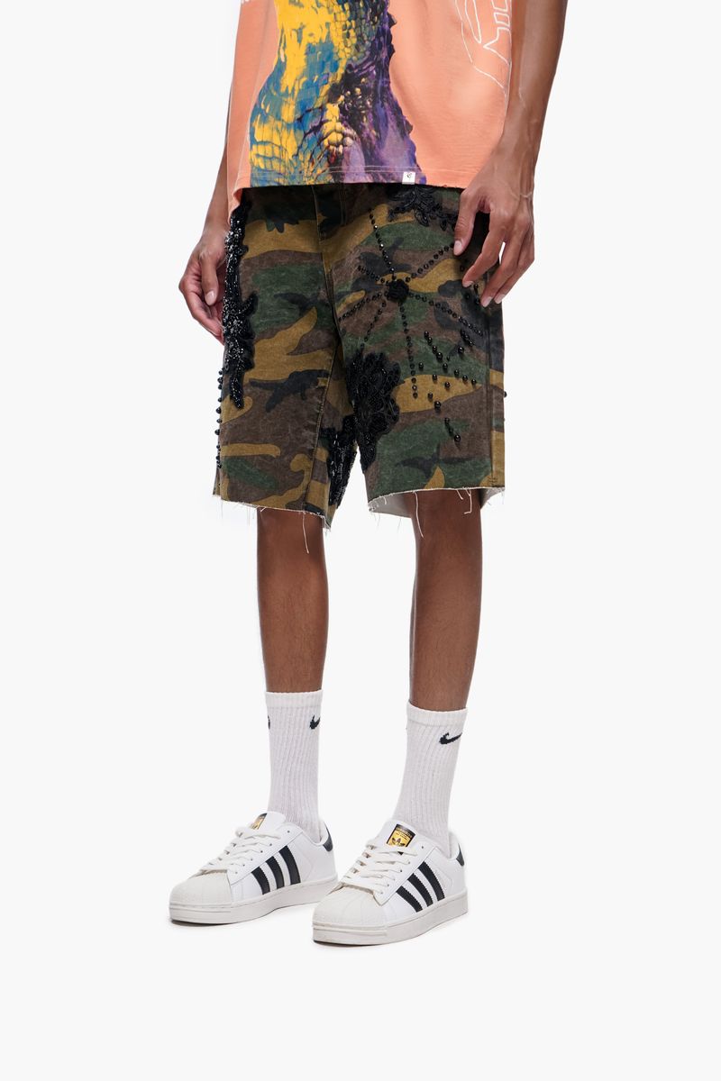 The Trnchs STITCHED - Camo Denim Shorts
