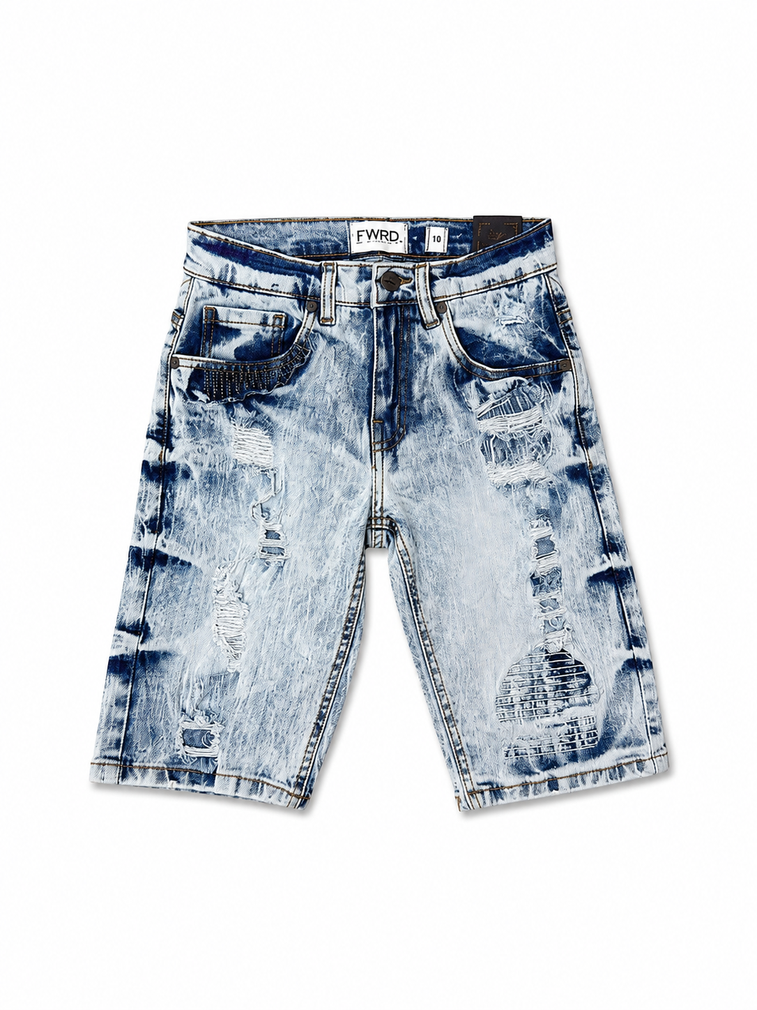 FWRD Denim Boys Distressed Stretch Denim Shorts – Acid Wash Blue – Kids Fashion Shorts