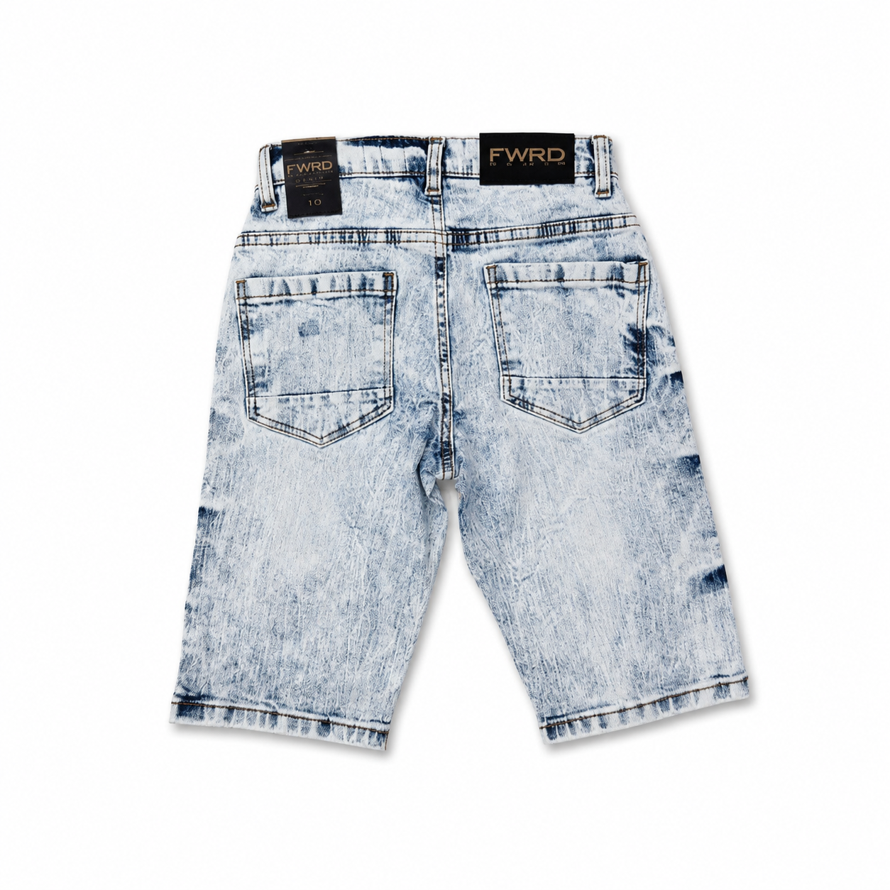 FWRD Denim Boys Distressed Stretch Denim Shorts – Acid Wash Blue – Kids Fashion Shorts