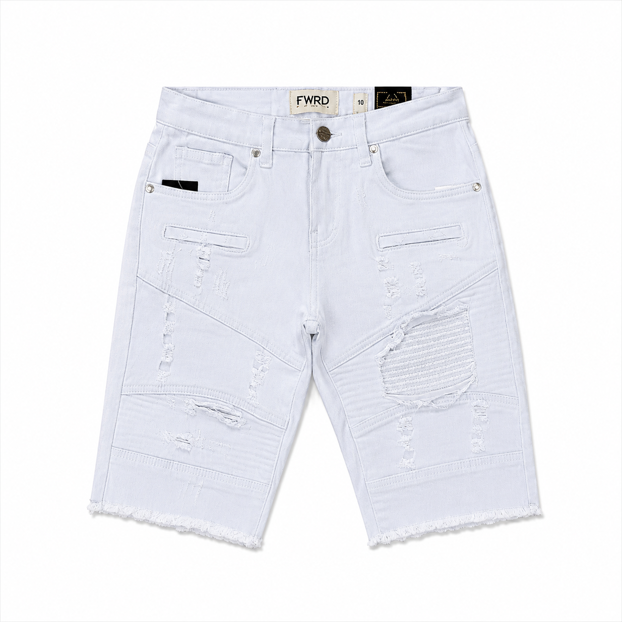 FWRD Denim Boys Distressed White Stretch Denim Shorts – Slim Fit Kids Jean Shorts