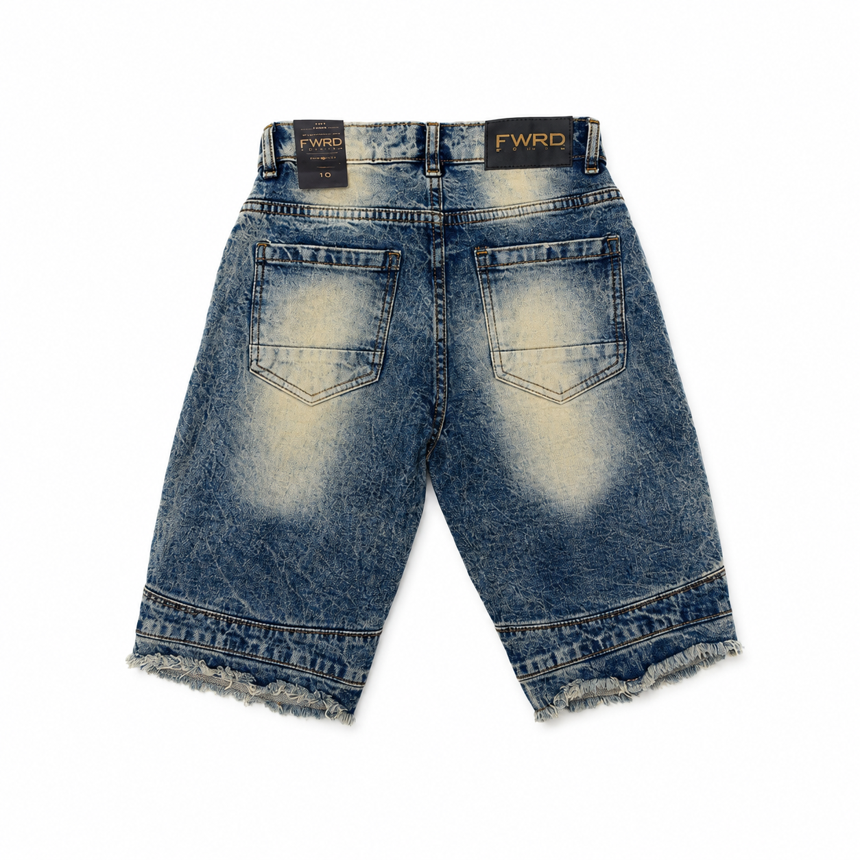 FWRD Denim Boys Distressed Biker Denim Shorts – Light Tint – Slim Fit – Kids