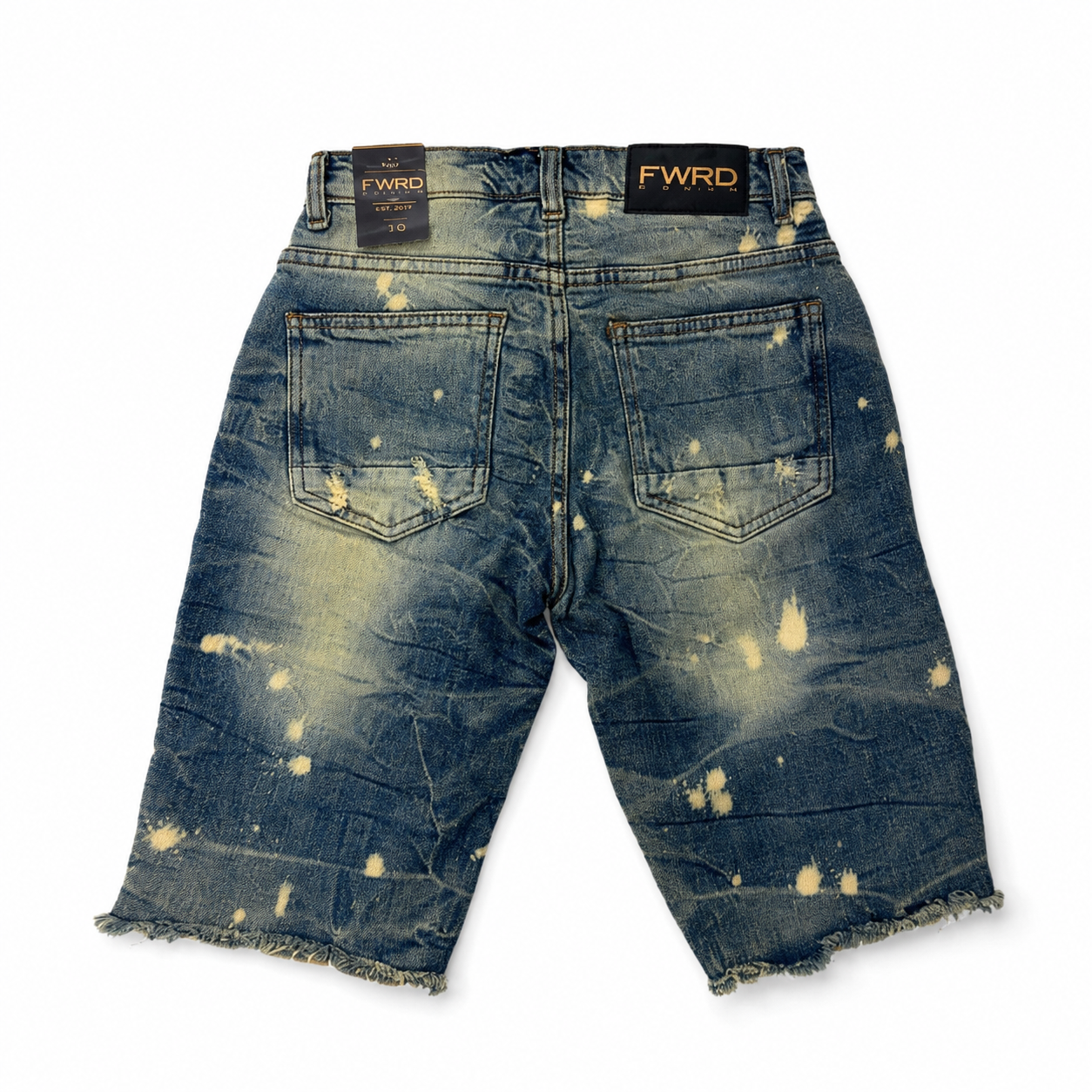 FWRD Denim Boys Distressed Stretch Denim Shorts – Light Tint – Slim Fit – Kids