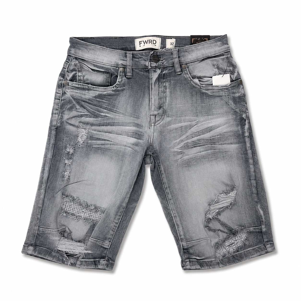 FWRD Denim Boys Distressed Grey Stretch Denim Shorts – Slim Fit Kids Jean Shorts