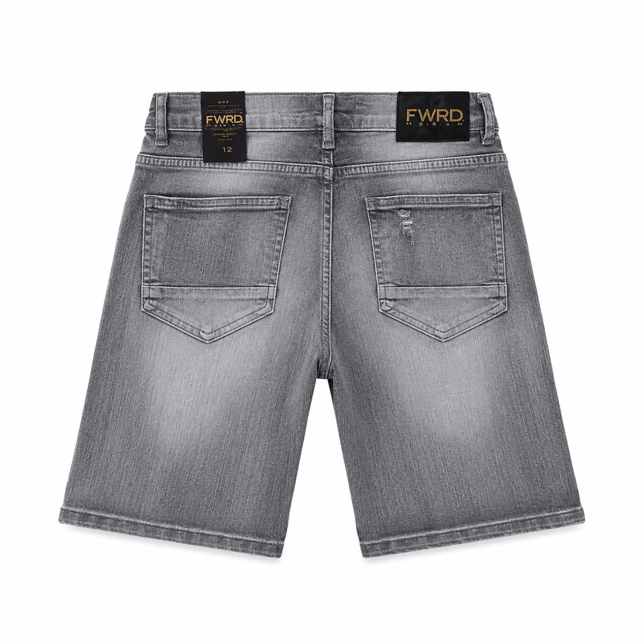 FWRD Denim Boys Distressed Grey Stretch Denim Shorts – Slim Fit Kids Jean Shorts