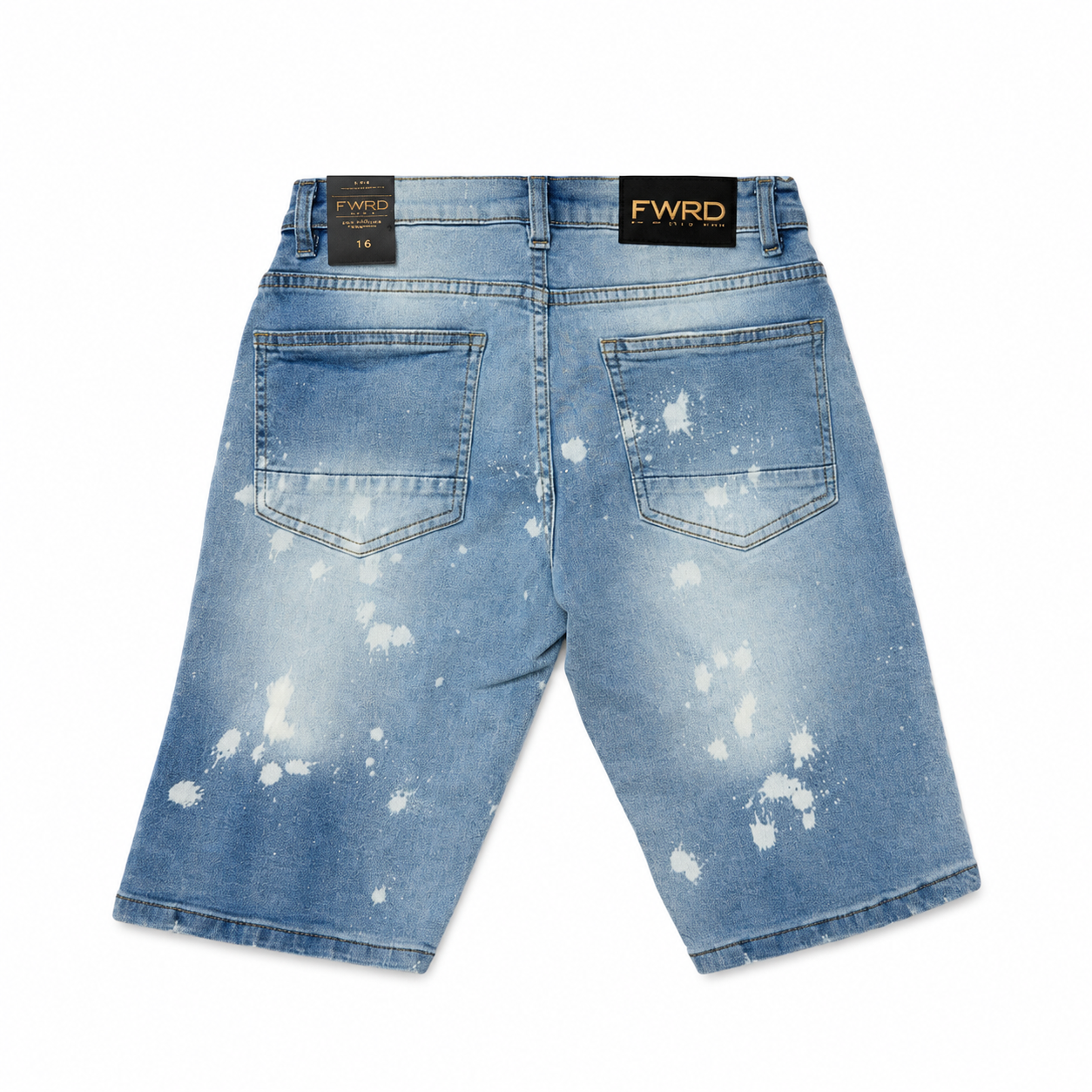 FWRD Denim Boys Ice Blue Distressed Stretch Denim Shorts - Slim Fit Ripped Kids Jean Shorts