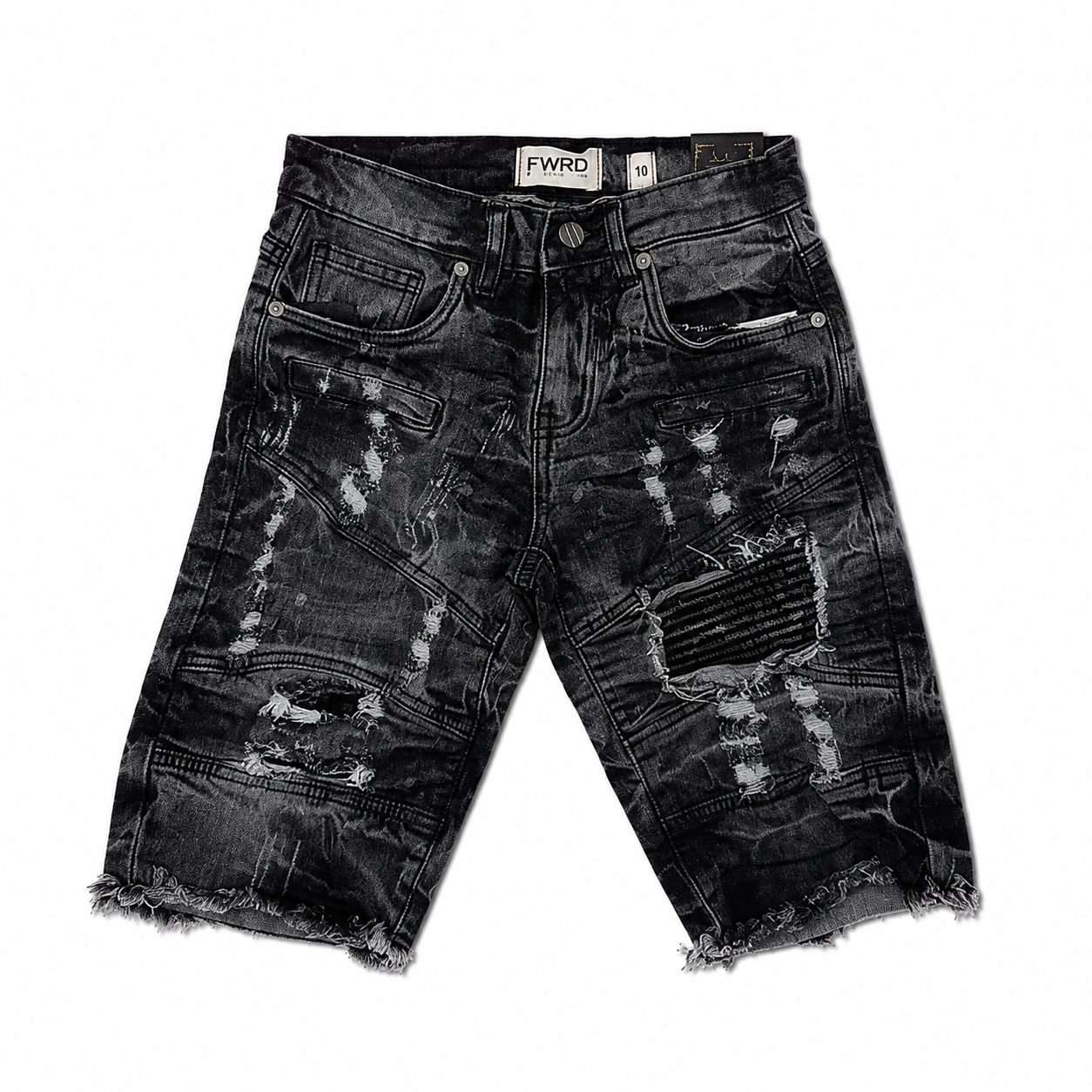 FWRD Denim Boys Washed Black Distressed Stretch Denim Shorts – Slim Fit Kids Jean Shorts