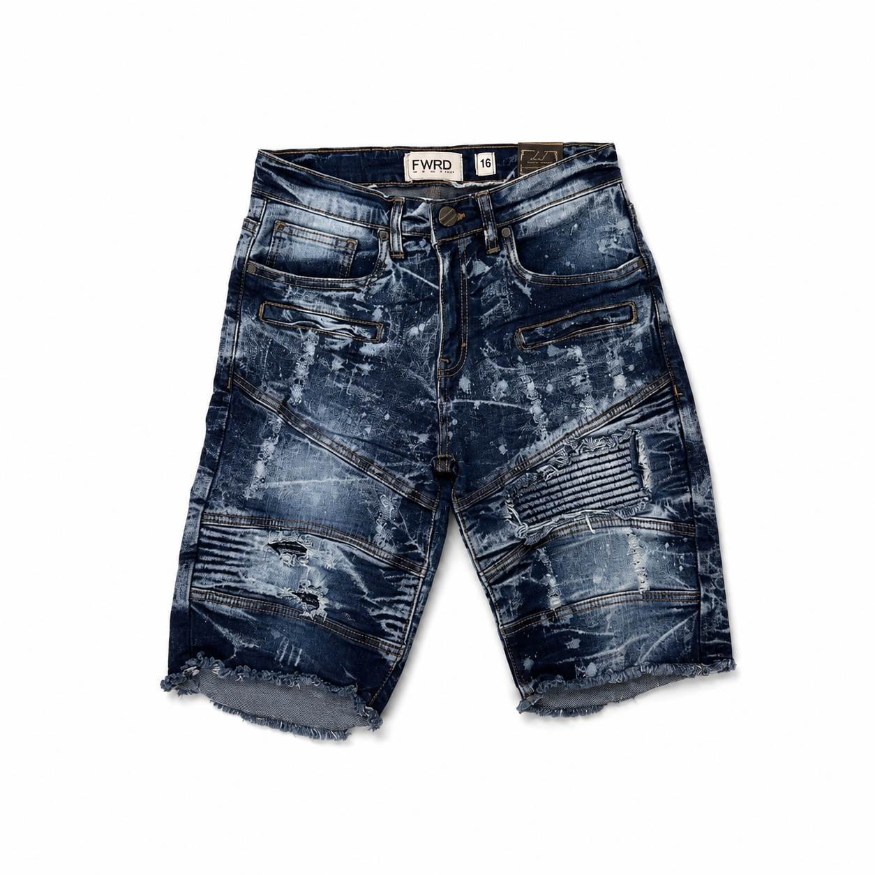 FWRD Denim Boys Slim Fit Stretch Denim Shorts S. Blue Paint Splatter Raw Hem Kids Jeans Shorts