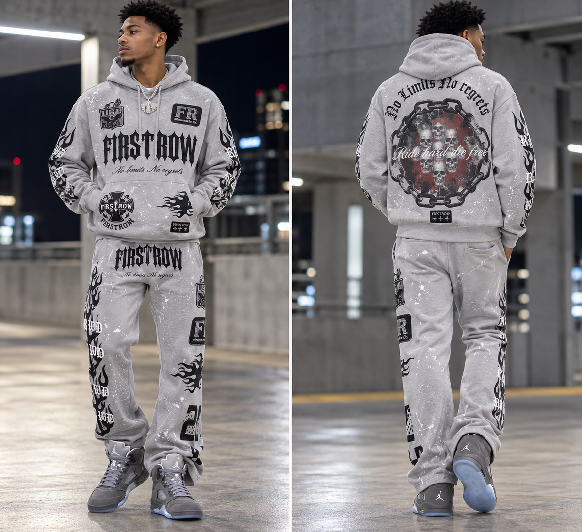 FIRST ROW DENIM NO LIMITS NO REGRETS HOODIE & PANTS SETS