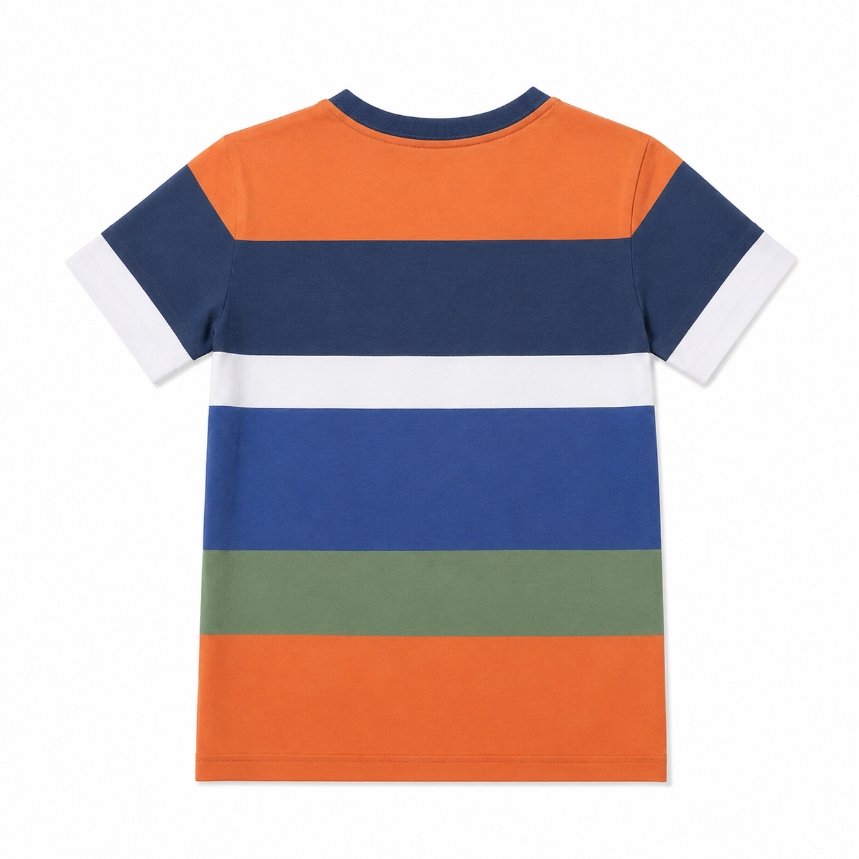 Polo Ralph Lauren Boys Colorblock Stripe Cotton T-Shirt – Orange/Navy/Blue – Slim Fit Kids Tee