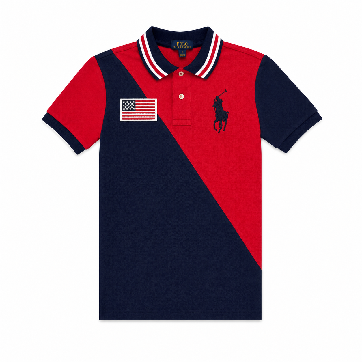 Polo Ralph Lauren Boys Colorblock Big Pony Mesh Polo Shirt – Red/Navy