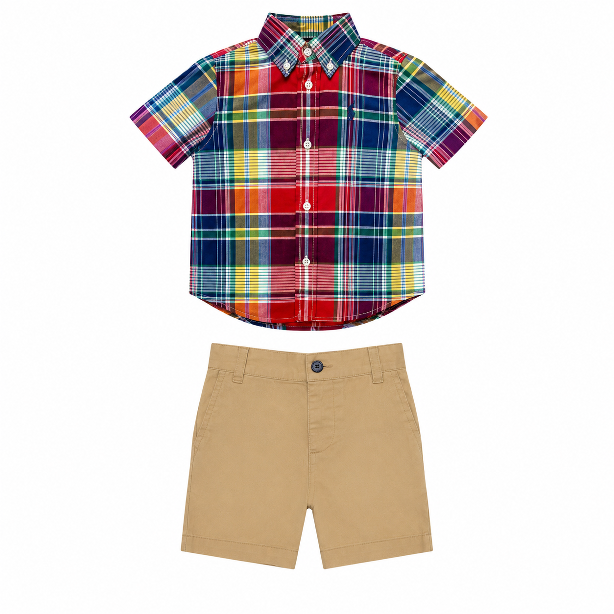 Polo Ralph Lauren Baby Boys Spectre Multi Plaid Button-Down Shirt & Khaki Shorts 2-Piece Set