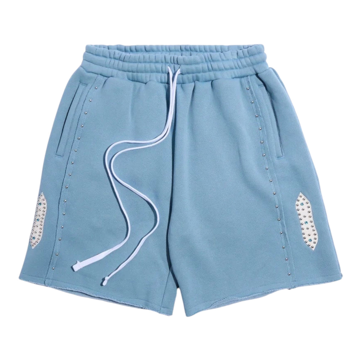 Memory Lane STUDDED FLEECE LONG SHORTS-SLATE BLUE