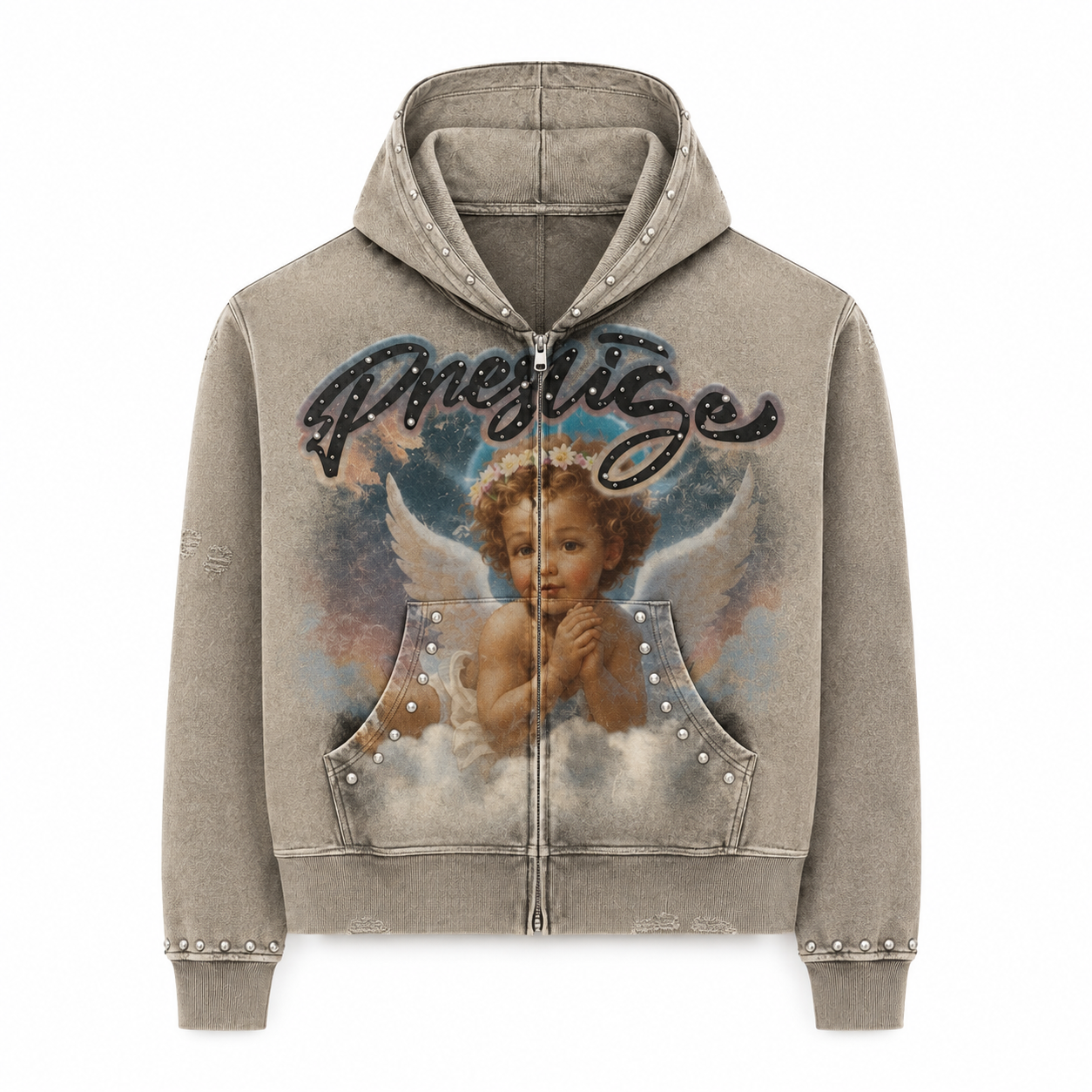 Prestige Angel Hoodie Blue Slim Fit Full Zip Hoodie