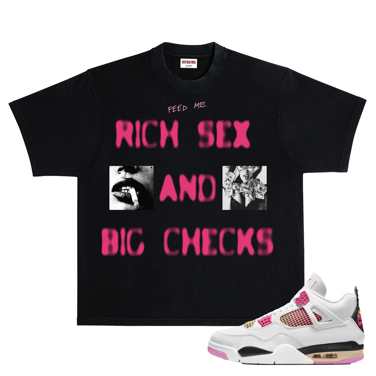 Rich Dead Idols “Rich Sex and Big Checks” T-Shirt Black & Pink