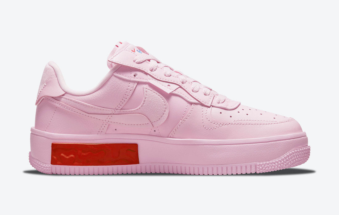 NIKE AIR FORCE 1 FONTANKA IN PINK WITH RED REACT FOAM BLOCKS