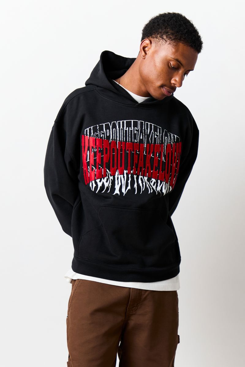 KEEP OUT FAKE LOVE UNI - JET BLACK - HOODIE - Screen Print + Embroidery + Appliqué