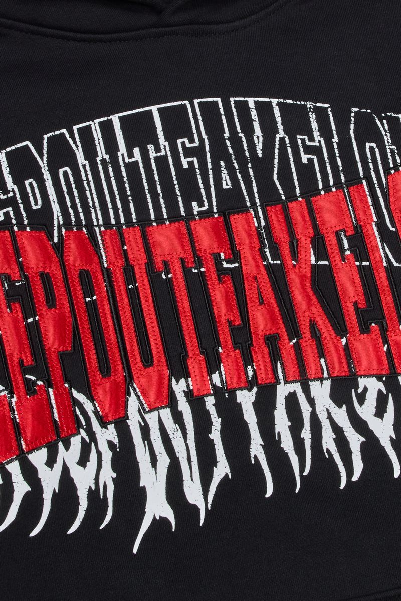KEEP OUT FAKE LOVE UNI - JET BLACK - HOODIE - Screen Print + Embroidery + Appliqué