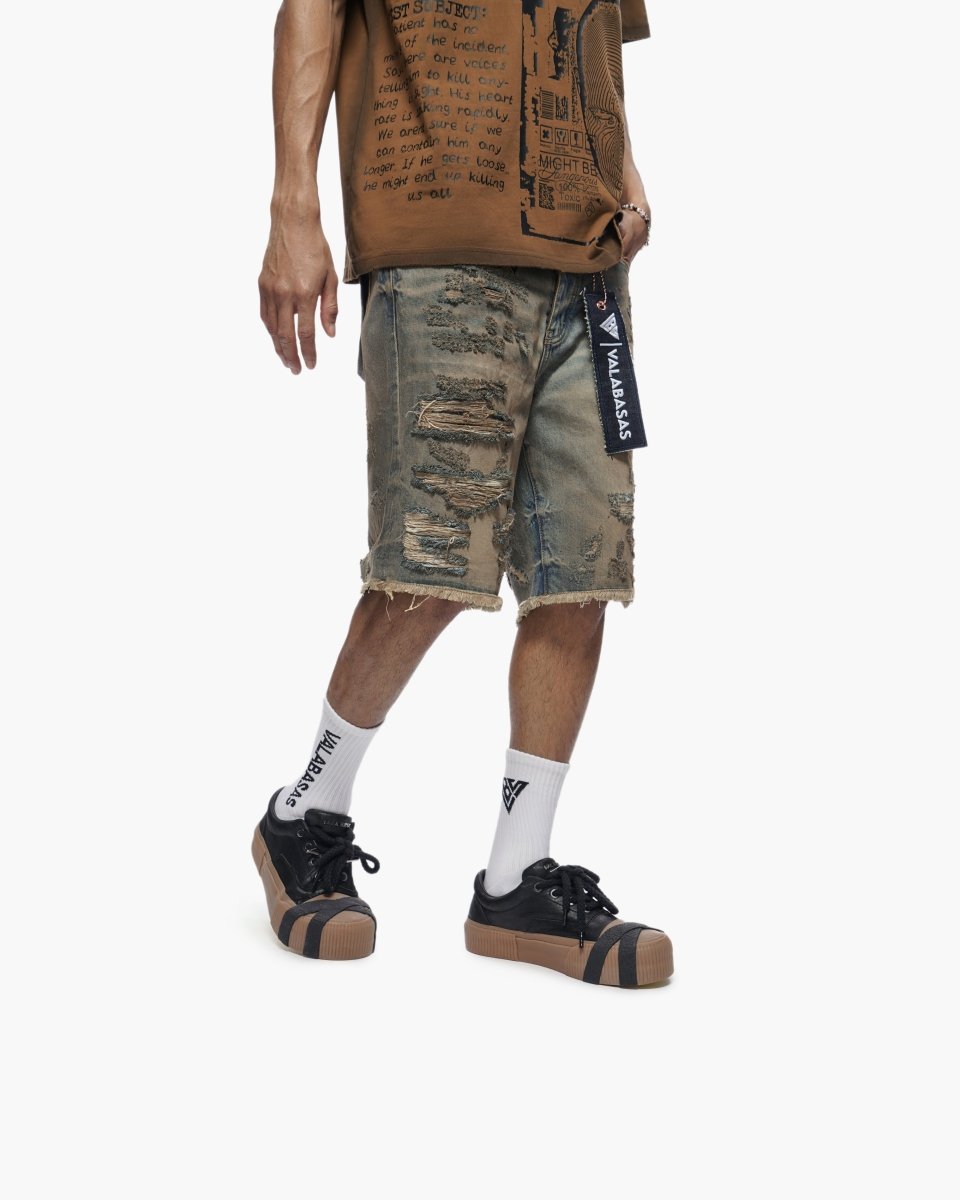 VALABASAS CLIPPED DENIM SHORTS – DIRTY VINTAGE BLUE