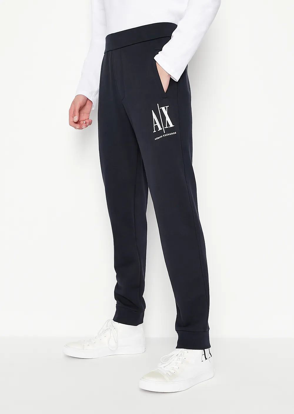armani exchange Icon logo cotton Navy White sweatpants
