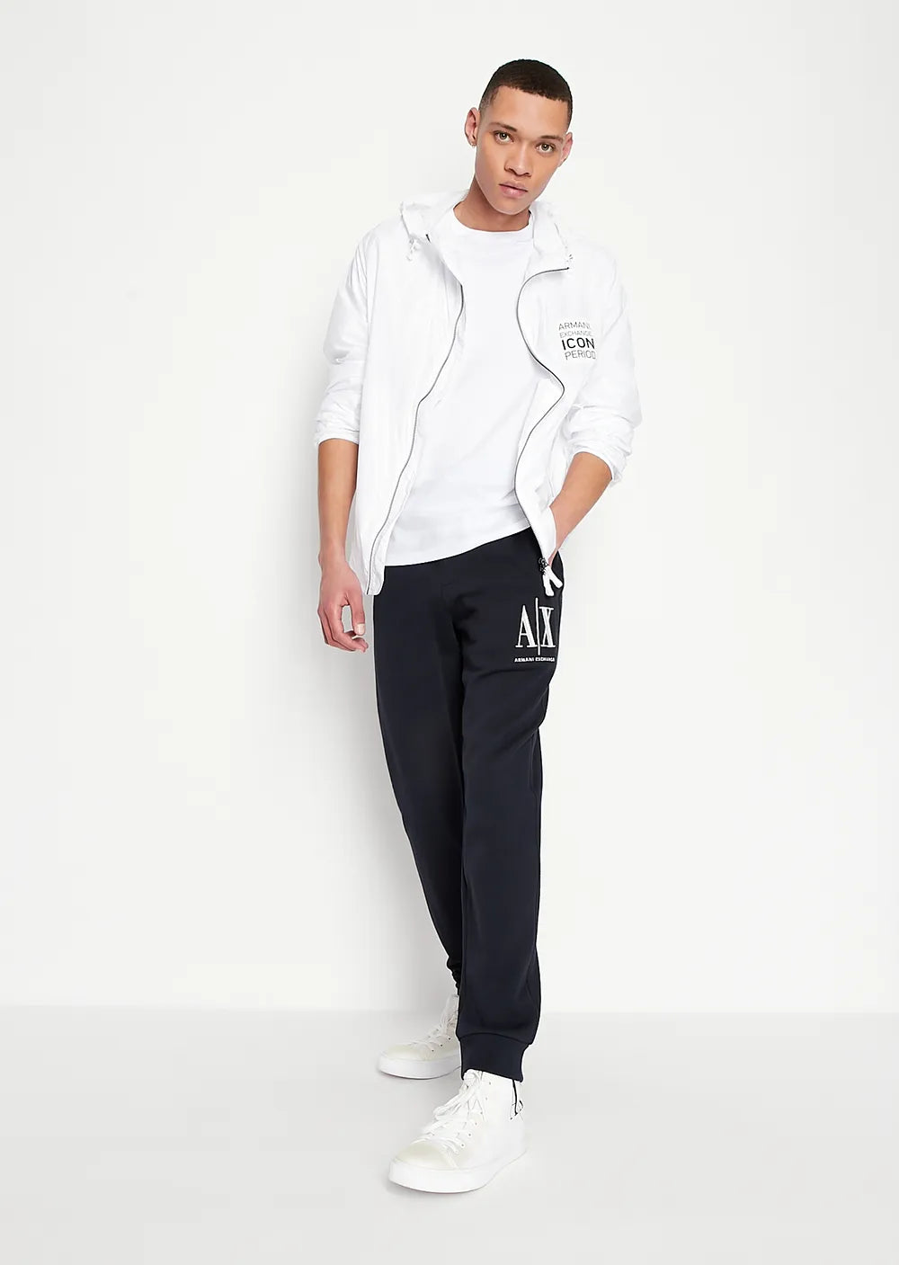 armani exchange Icon logo cotton Navy White sweatpants