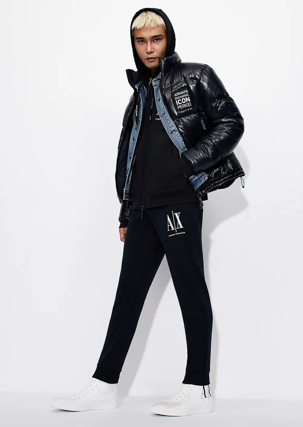 armani exchange Icon logo cotton Navy White sweatpants