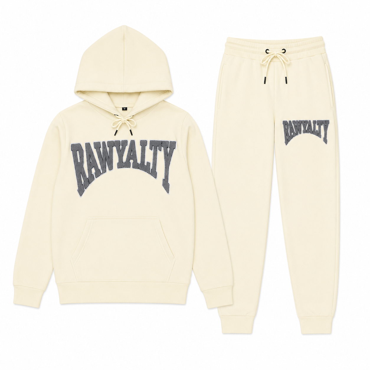 RAWYALTY Cream Chenille Logo Hoodie & Jogger Set – Kids Premium Tracksuit