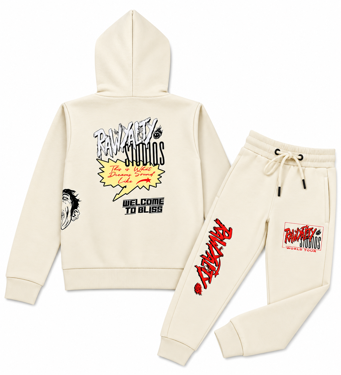 Rawality Studios World Tour Kids Hoodie & Jogger Tracksuit Set Cream