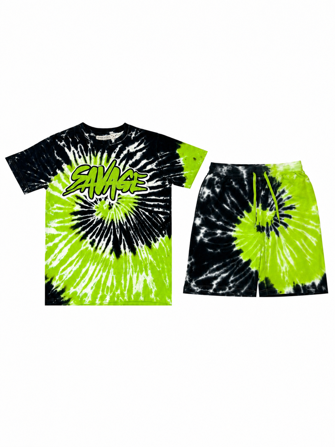 Evolution In Design Modern Black/Lime Green Tie-Dye T-Shirt & Shorts Set