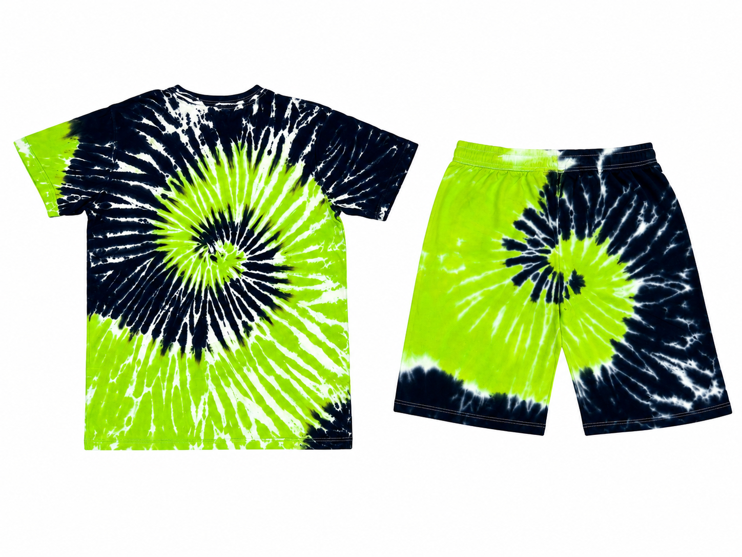 Evolution In Design Modern Black/Lime Green Tie-Dye T-Shirt & Shorts Set