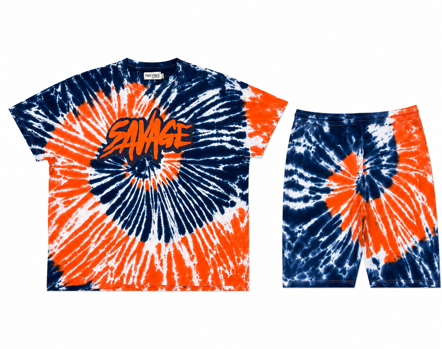 Evolution In Design Orange/Navy Tie-Dye Graphic Tee & Shorts Set – 5XL