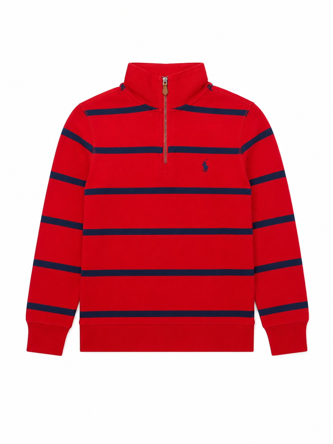 Polo Ralph Lauren Boys Red & Navy Striped Quarter-Zip Pullover Sweatshirt