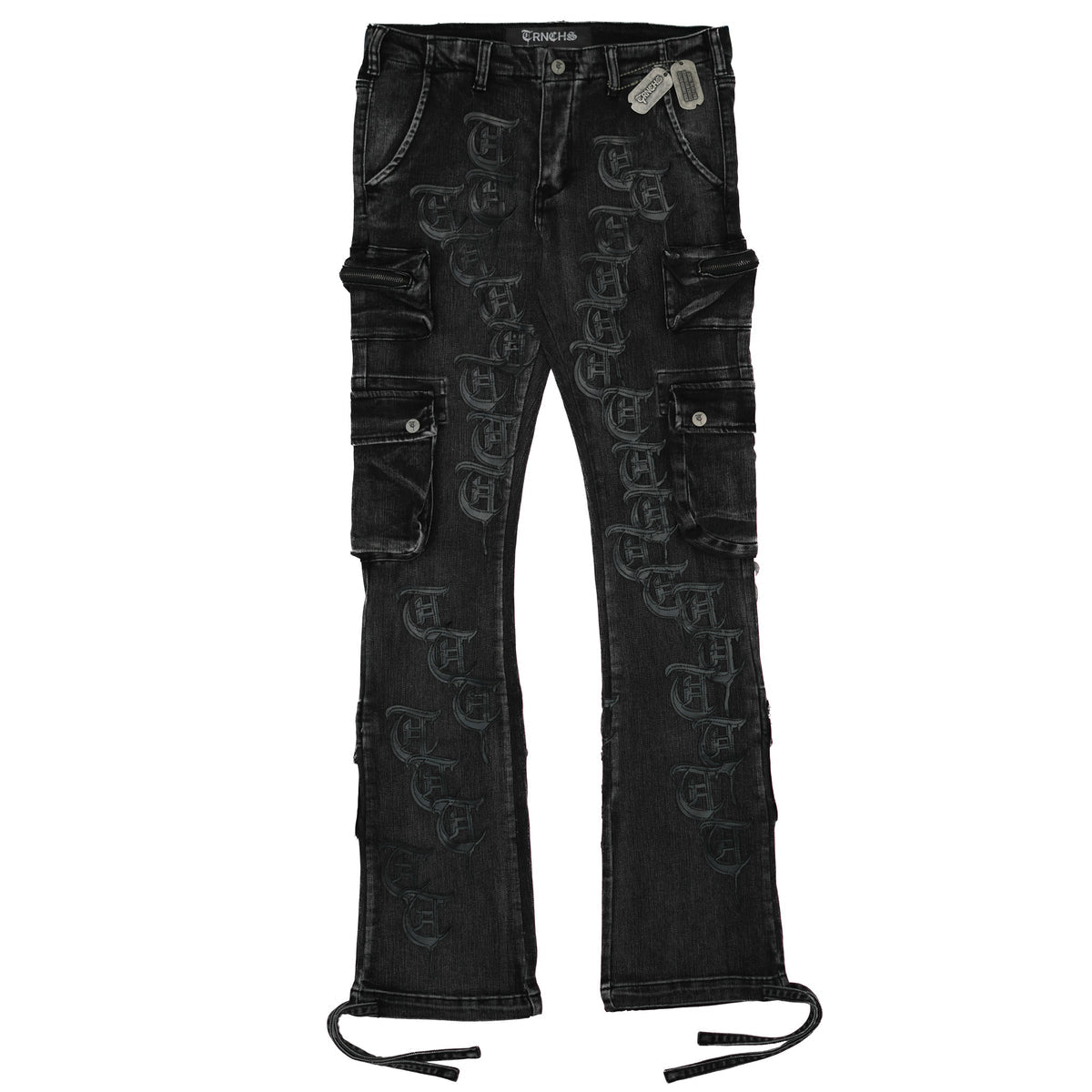 TRNCHS
"REPETITION STACKED" GRAY WASH CARGO DENIM