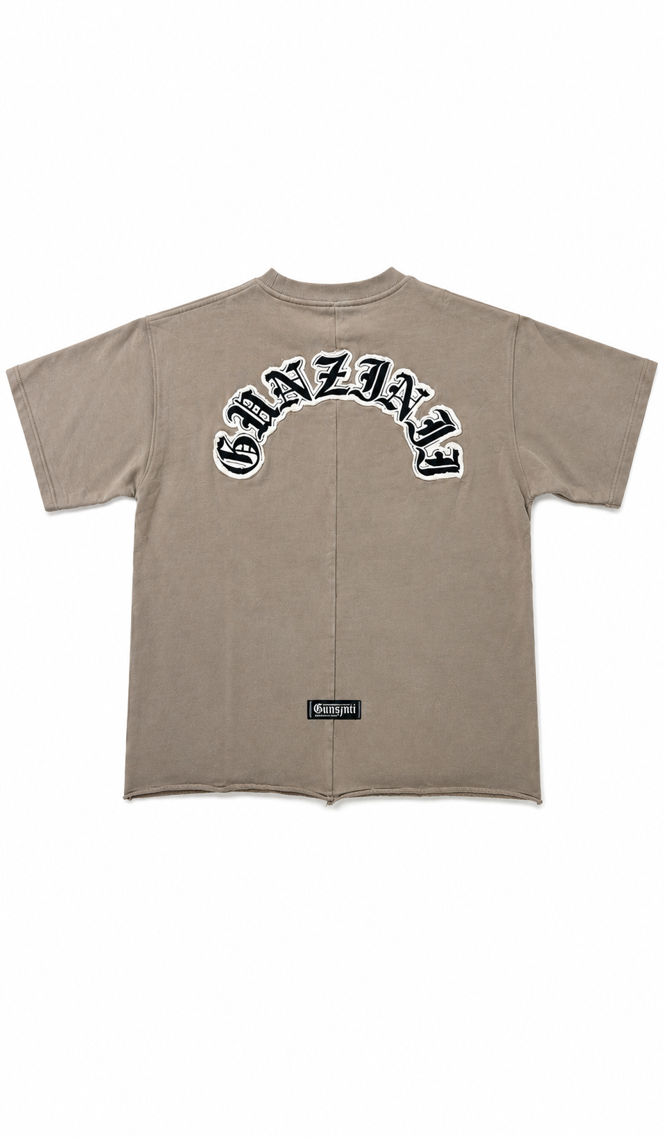 Gunzinii Men’s Oversized Graphic T-Shirt – Taupe Vintage Wash Back Logo Tee