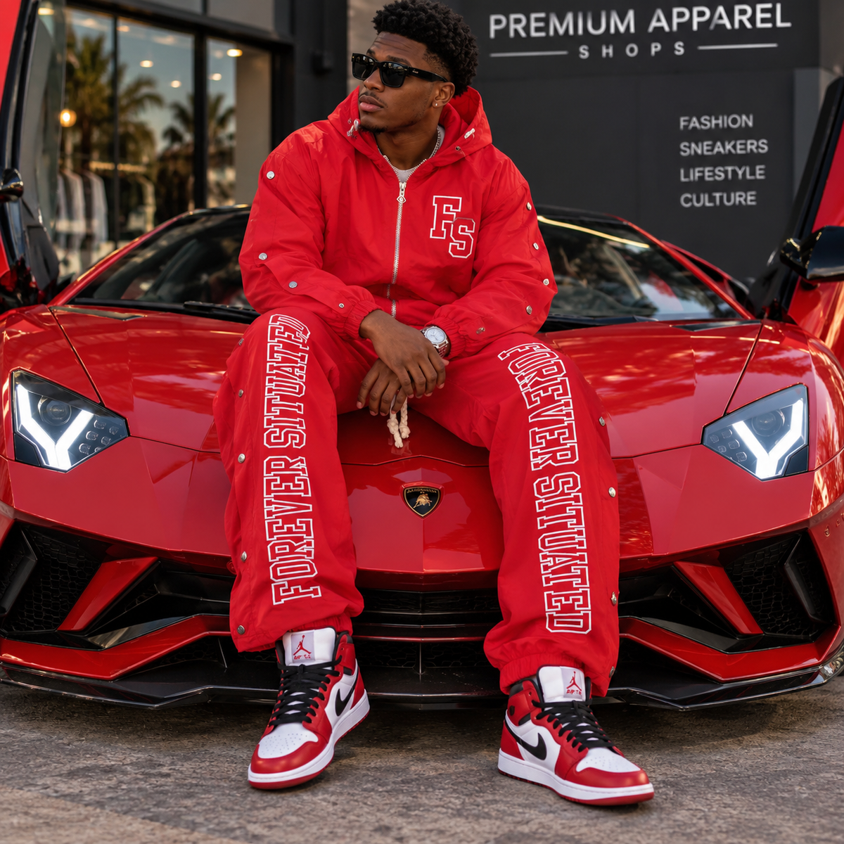 Forever Situated Nylon Track Jacket & Pants Set – Red