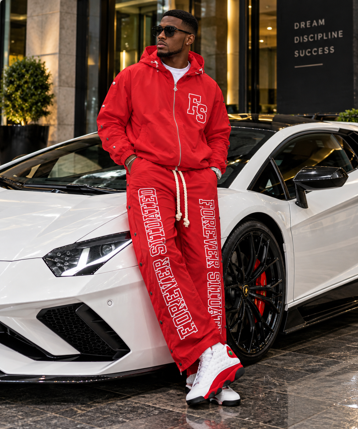 Forever Situated Nylon Track Jacket & Pants Set – Red