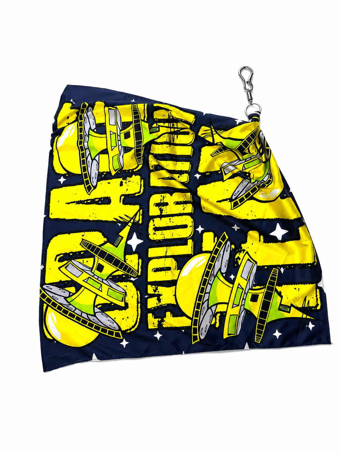 GFTD LA Worldwide UFO Graphic Bandana Keychain Scarf – Navy/Yellow