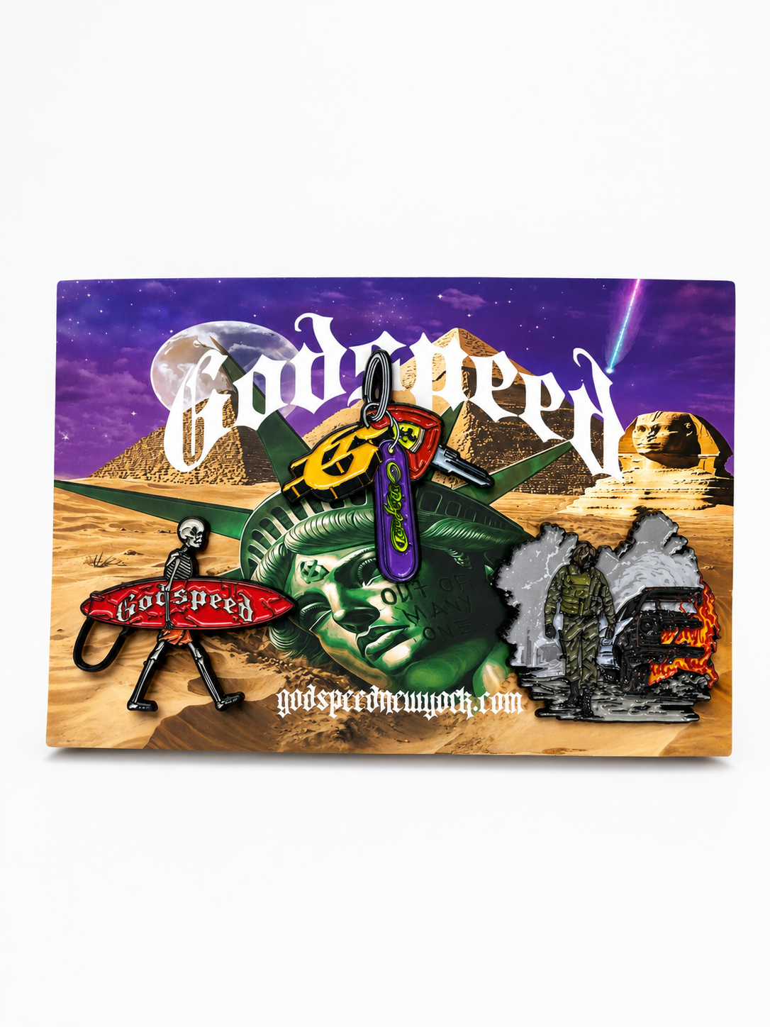 Godspeed New York Enamel Pin Set – 3 Collectible Streetwear Pins with Display Card