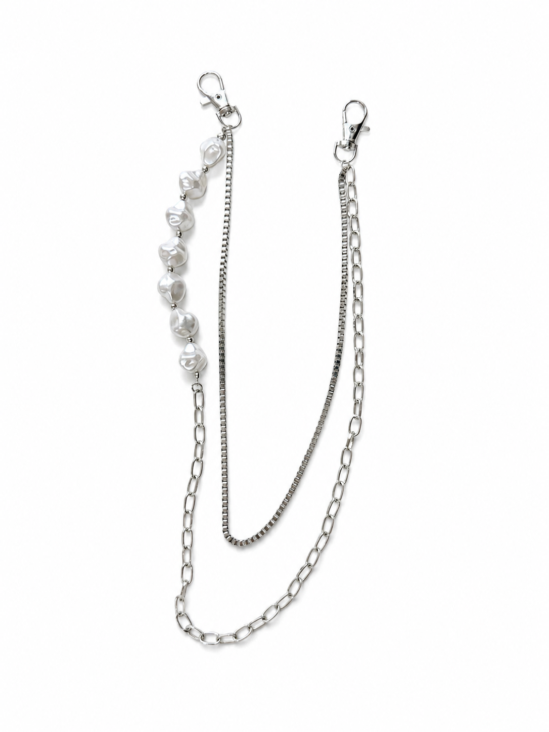 Elite Pearl & Dual Chain Wallet Chain / Bag Charm – Silver