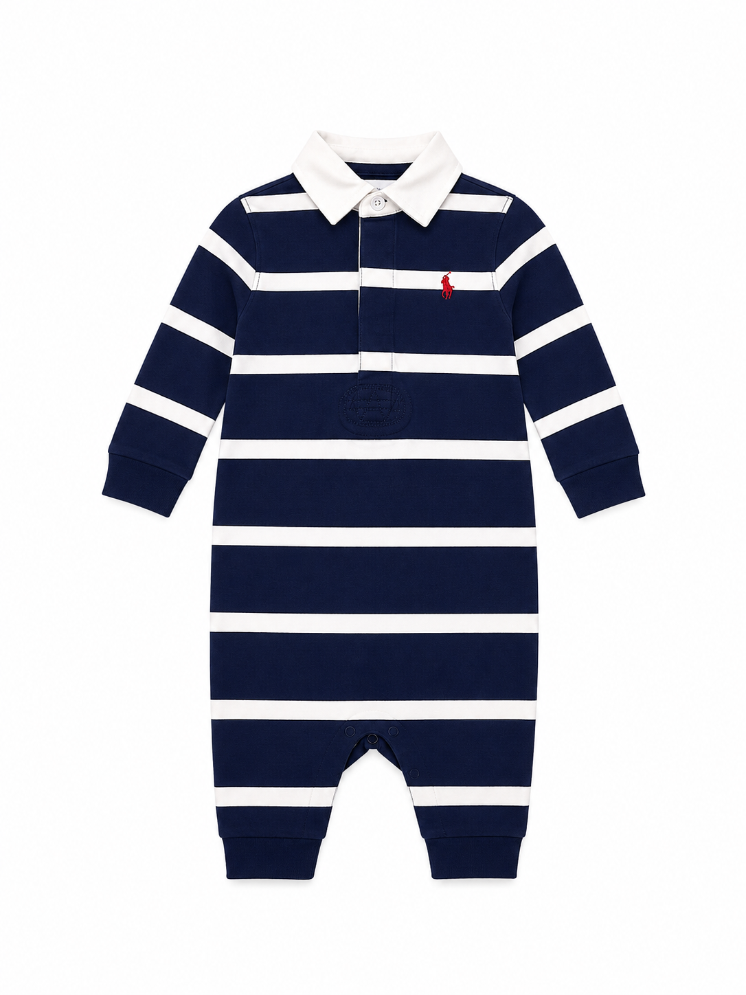 Polo Ralph Lauren Baby Boys Navy & White Striped Cotton Rugby Coverall Romper