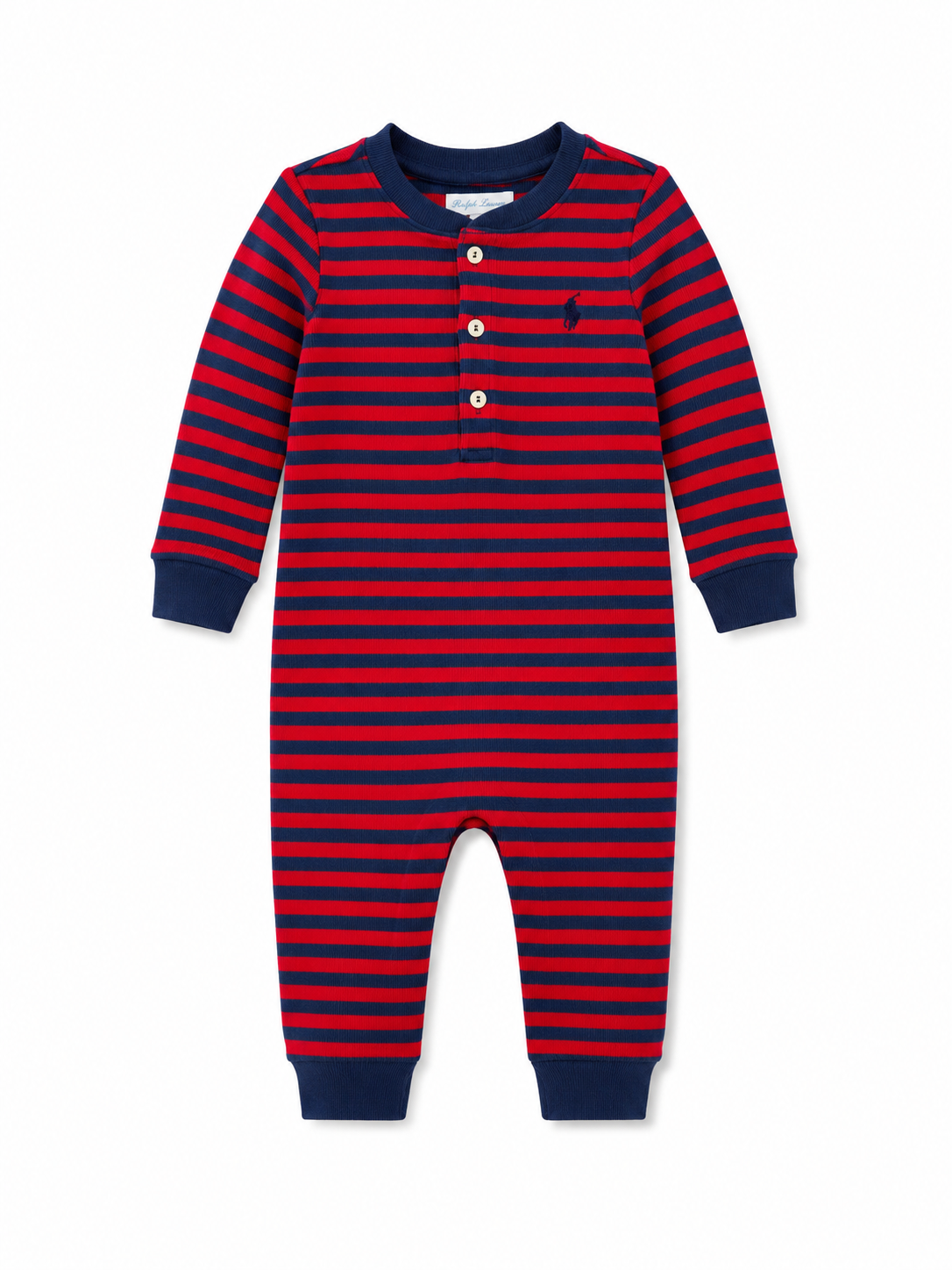 Polo Ralph Lauren Baby Boys Striped Cotton Coverall Red Navy One-Piece Romper 9M