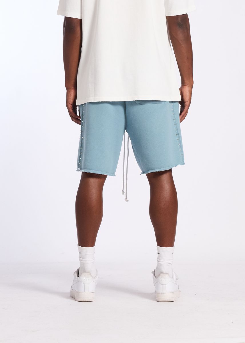 Memory Lane STUDDED FLEECE LONG SHORTS-SLATE BLUE